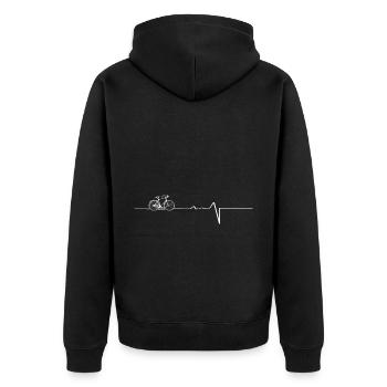 Herzschlag - Radfahren - (4) - Unisex Premium Bio Zip Hoodie - Schwarz - Hinten - Nico (187cm)