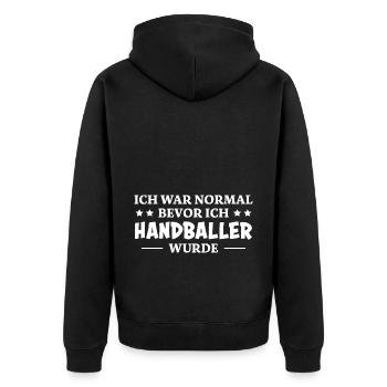 Handball Spruch Sport Lustiges Handballer Geschenk - Unisex Premium Bio Zip Hoodie - Schwarz - Hinten - Nico (187cm)