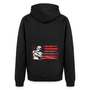 Patriotischer Baseballsch Amerikanische Flagge - Unisex Premium Bio Zip Hoodie - Schwarz - Hinten - Nico (187cm)