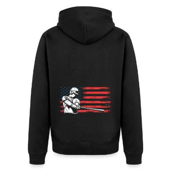 Amerikanische Flagge Patriotischer Baseball - Unisex Premium Bio Zip Hoodie - Schwarz - Hinten - Nico (187cm)