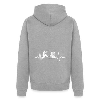 Parkour Freerunning Traceur - Unisex Premium Bio Zip Hoodie - Grau meliert - Hinten - Nico (187cm)
