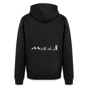 Bier - Herzschlag - Berg - (9) - Unisex Premium Bio Zip Hoodie - Schwarz - Hinten - Nico (187cm)