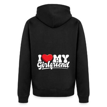 I love my Girlfriend - Unisex Premium Bio Zip Hoodie - Schwarz - Hinten - Nico (187cm)