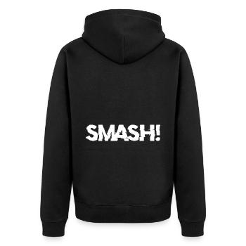 Jugendwort Smash Geschenk - Unisex Premium Bio Zip Hoodie - Schwarz - Hinten - Nico (187cm)