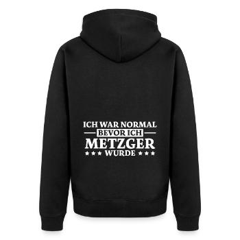 Metzger Spruch Fleischer Lustiges Metzger Geschenk - Unisex Premium Bio Zip Hoodie - Schwarz - Hinten - Nico (187cm)