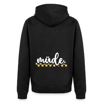 müde - Unisex Premium Bio Zip Hoodie - Schwarz - Hinten - Nico (187cm)