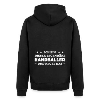 Handball Lustig Spruch Handballer Spieler Geschenk - Unisex Premium Bio Zip Hoodie - Schwarz - Hinten - Nico (187cm)