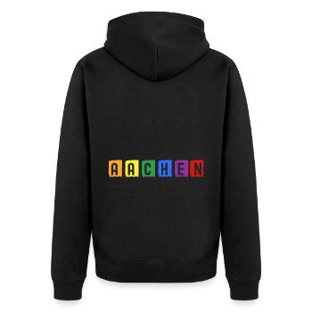 Aachen Stadt Skyline - Unisex Premium Bio Zip Hoodie - Schwarz - Hinten - Nico (187cm)