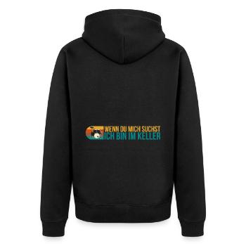 Wenn Du Mich Suchst Ich Bin Im Keller Schlagzeug - Unisex Premium Bio Zip Hoodie - Schwarz - Hinten - Nico (187cm)