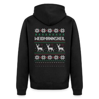 Jäger Weihnachten Geschenk Hirsch Weidmannsheil - Unisex Premium Bio Zip Hoodie - Schwarz - Hinten - Nico (187cm)