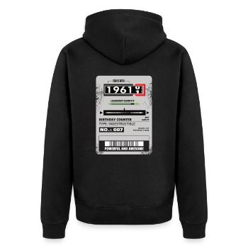 Three-phase meter birthday 1961 gift - Unisex Premium Organic Zip Hoodie - black - Back - Nico (187cm)