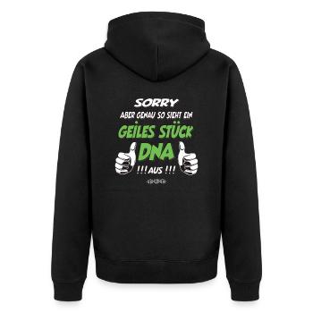 so sieht ein geiles Stück DNA aus Geschenk - Unisex Premium Bio Zip Hoodie - Schwarz - Hinten - Nico (187cm)
