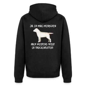 Ja er mag Menschen Labrador - Unisex Premium Bio Zip Hoodie - Schwarz - Hinten - Nico (187cm)