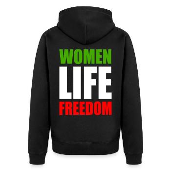 Women life freedom - Unisex Premium Bio Zip Hoodie - Schwarz - Hinten - Nico (187cm)