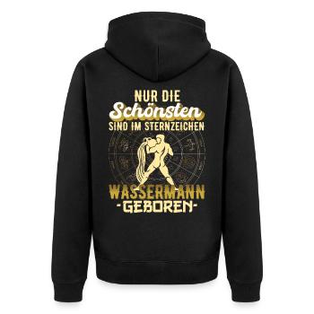 Sternzeichen Wassermann Aquarius Spruch Geschenk - Unisex Premium Bio Zip Hoodie - Schwarz - Hinten - Nico (187cm)