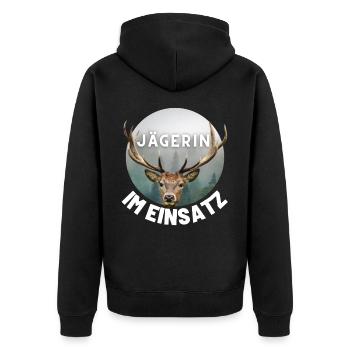 Jagd - Jäger - Jägerin - jagen - Hirsch - Unisex Premium Bio Zip Hoodie - Schwarz - Hinten - Nico (187cm)