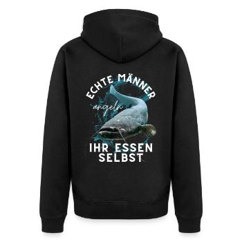 ECHTE MÄNNER - Angler angeln ANGEL - Unisex Premium Bio Zip Hoodie - Schwarz - Hinten - Nico (187cm)