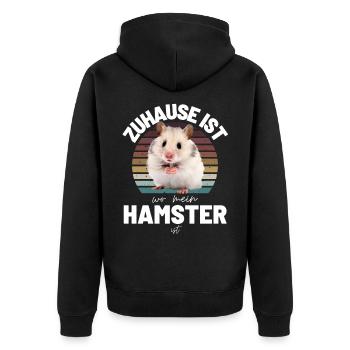 HAMSTER Zuhause ist, wo mein HAMSTER ist - Unisex Premium Bio Zip Hoodie - Schwarz - Hinten - Nico (187cm)