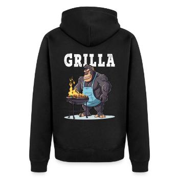 Grillen Grilla Griller Gorilla BBQ Spruch Lustig - Unisex Premium Bio Zip Hoodie - Schwarz - Hinten - Nico (187cm)