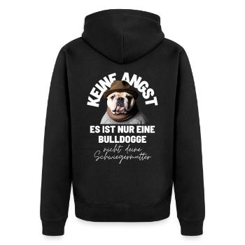 KEINE ANGST ... Bulldogge Bulldog Bulldoggen - Unisex Premium Bio Zip Hoodie - Schwarz - Hinten - Nico (187cm)