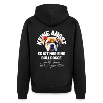 KEINE ANGST ... Bulldogge Bulldog Bulldoggen - Unisex Premium Bio Zip Hoodie - Schwarz - Hinten - Nico (187cm)