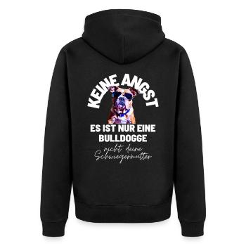 KEINE ANGST ... Bulldogge Bulldog Bulldoggen - Unisex Premium Bio Zip Hoodie - Schwarz - Hinten - Nico (187cm)