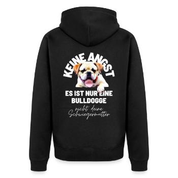KEINE ANGST ... Bulldogge Bulldog Bulldoggen - Unisex Premium Bio Zip Hoodie - Schwarz - Hinten - Nico (187cm)