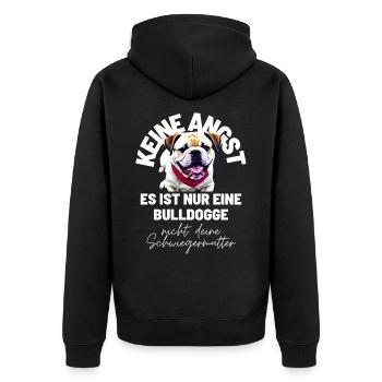 KEINE ANGST ... Bulldogge Bulldog Bulldoggen - Unisex Premium Bio Zip Hoodie - Schwarz - Hinten - Nico (187cm)