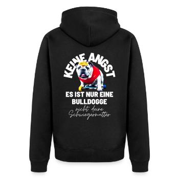 KEINE ANGST ... Bulldogge Bulldog Bulldoggen - Unisex Premium Bio Zip Hoodie - Schwarz - Hinten - Nico (187cm)