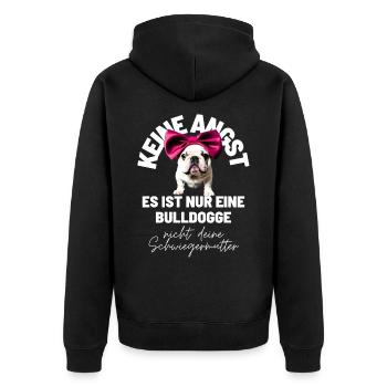 KEINE ANGST ... Bulldogge Bulldog Bulldoggen - Unisex Premium Bio Zip Hoodie - Schwarz - Hinten - Nico (187cm)