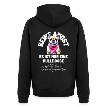KEINE ANGST ... Bulldogge Bulldog Bulldoggen - Unisex Premium Bio Zip Hoodie - Schwarz - Hinten - Nico (187cm)