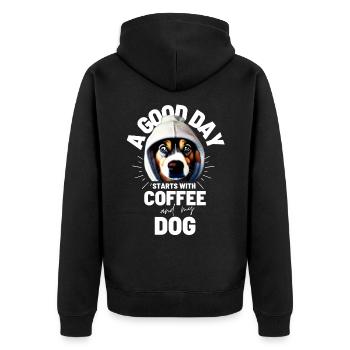 EIN GUTER TAG BEGINNT ... HUND Hunde Kaffee - Unisex Premium Bio Zip Hoodie - Schwarz - Hinten - Nico (187cm)