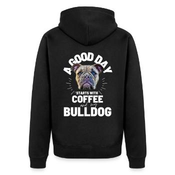 UNE BONNE JOURNÉE COMMENCE avec Coffee & Bulldog - Veste à capuche bio Premium Unisexe - noir - Dos - Nico (187cm)