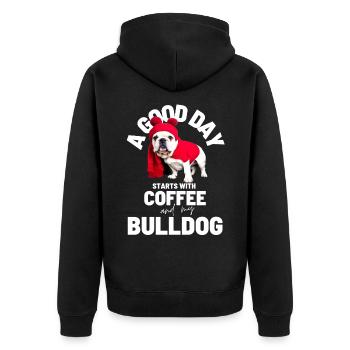 UNE BONNE JOURNÉE COMMENCE avec Coffee & Bulldog - Veste à capuche bio Premium Unisexe - noir - Dos - Nico (187cm)