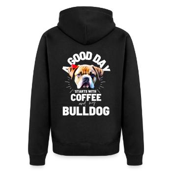 UNE BONNE JOURNÉE COMMENCE avec Coffee & Bulldog - Veste à capuche bio Premium Unisexe - noir - Dos - Nico (187cm)