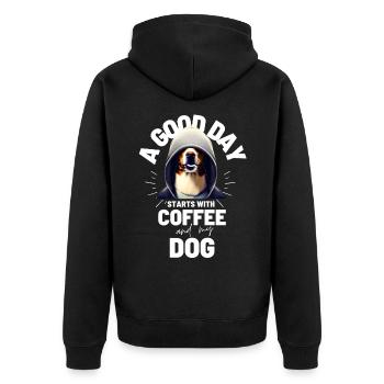 EIN GUTER TAG BEGINNT ... HUND Hunde Kaffee - Unisex Premium Bio Zip Hoodie - Schwarz - Hinten - Nico (187cm)
