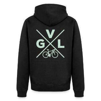 GVL Gravel Bike Fahrrad Radfahrer Radfahrerin - Unisex Premium Bio Zip Hoodie - Schwarz - Hinten - Nico (187cm)