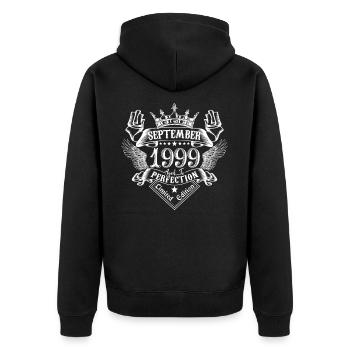 Septembre 1999 | Septembre 1999 anniversaire 1999 - Veste à capuche bio Premium Unisexe - noir - Dos - Nico (187cm)