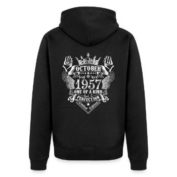 October 1957 anniversary 1957 October - Unisex Premium Organic Zip Hoodie - black - Back - Nico (187cm)