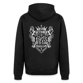 Oktober 1975 Jahrestag 1975 Oktober - Unisex Premium Bio Zip Hoodie - Schwarz - Hinten - Nico (187cm)