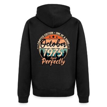 Oktober 1975 Jubiläum 1975 Legenden Oktober - Unisex Premium Bio Zip Hoodie - Schwarz - Hinten - Nico (187cm)