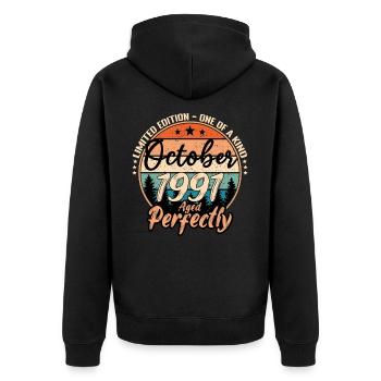 Oktober 1991 Jubiläum 1991 Legenden Oktober - Unisex Premium Bio Zip Hoodie - Schwarz - Hinten - Nico (187cm)