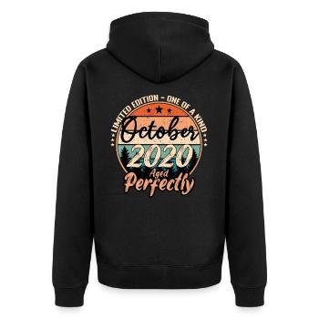 Oktober 2020 Jubiläum 2020 Legenden Oktober - Unisex Premium Bio Zip Hoodie - Schwarz - Hinten - Nico (187cm)