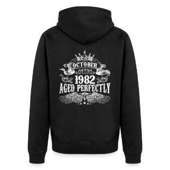 1982 | Oktober 1982 Geburtstag Perfekt gealtert - Unisex Premium Bio Zip Hoodie - Schwarz - Hinten - Nico (187cm)