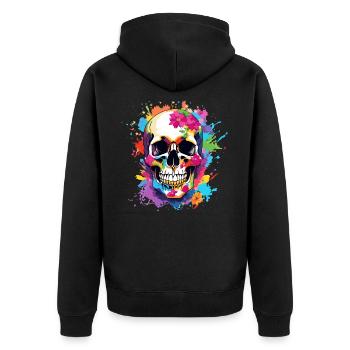 Crâne coloré avec des fleurs - Veste à capuche bio Premium Unisexe - noir - Dos - Nico (187cm)