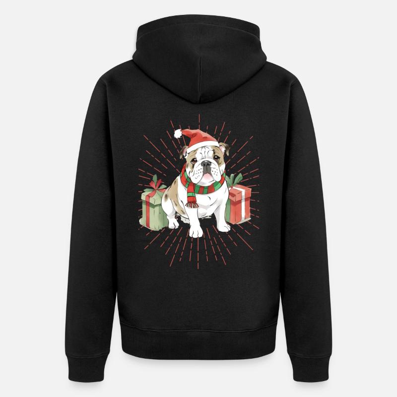 Bulldog Joyeux Noël Chien Chiens - Veste à capuche bio Premium Unisexe - noir