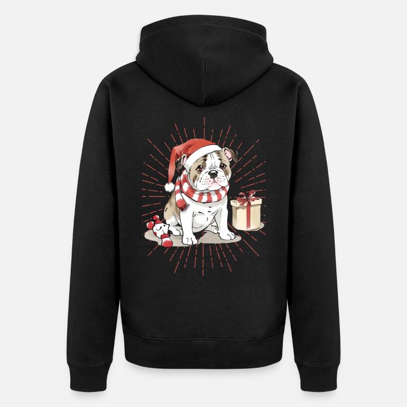 Bulldog Joyeux Noël Chien Chiens - Veste à capuche bio Premium Unisexe - noir