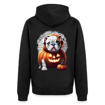 Bulldogge Halloween Hund HUNDE - Unisex Premium Bio Zip Hoodie - Schwarz - Hinten - Nico (187cm)