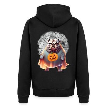Bulldogge Halloween Hund englische BULLDOGGE - Unisex Premium Bio Zip Hoodie - Schwarz - Hinten - Nico (187cm)