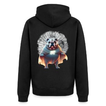 Bulldogge Halloween Hund Hunde BELLOWEEN - Unisex Premium Bio Zip Hoodie - Schwarz - Hinten - Nico (187cm)